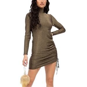 NWT n:Philanthropy Demetra Long Sleeve Gold Black Metallic Midi Dress SMALL